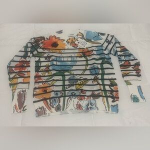 New Desigual LENKES STRIPED AND FLORAL SWEATER Sz Large